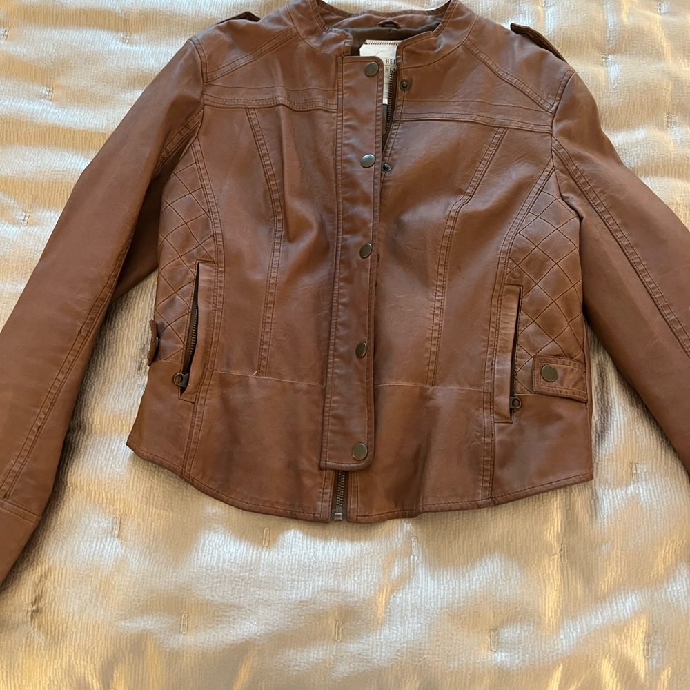 Women's Brown Quilted Faux Leather Moto Jacket
